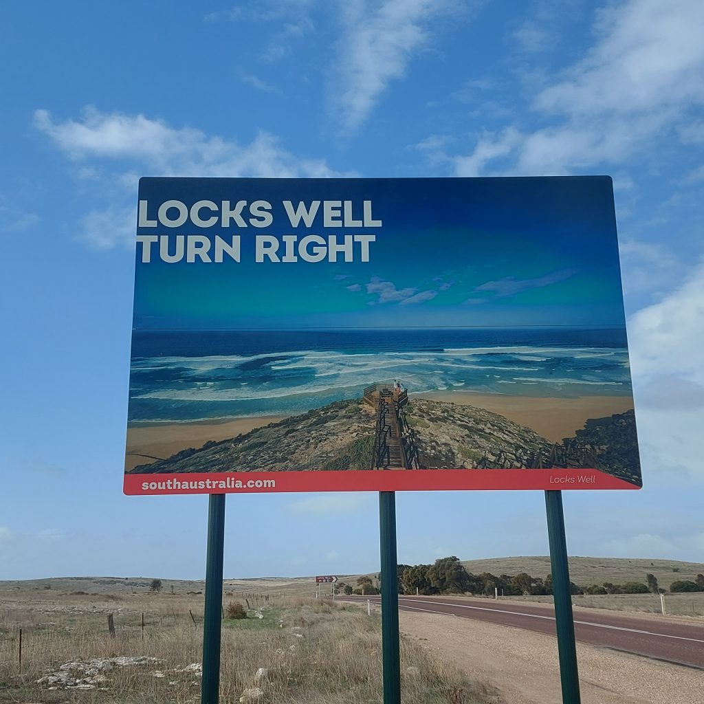 Picture of the road sign for Locks Well Beach at Elliston, South Australia
